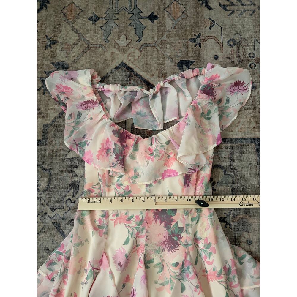 BHLDN Anthropologie Chiffon Maxi Dress Pink Floral Ruffle Bow Back Womens S - Picture 3 of 7